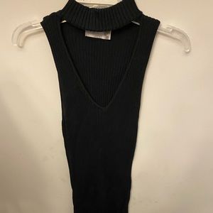 Black ribbed body con sweater dress with v cut out